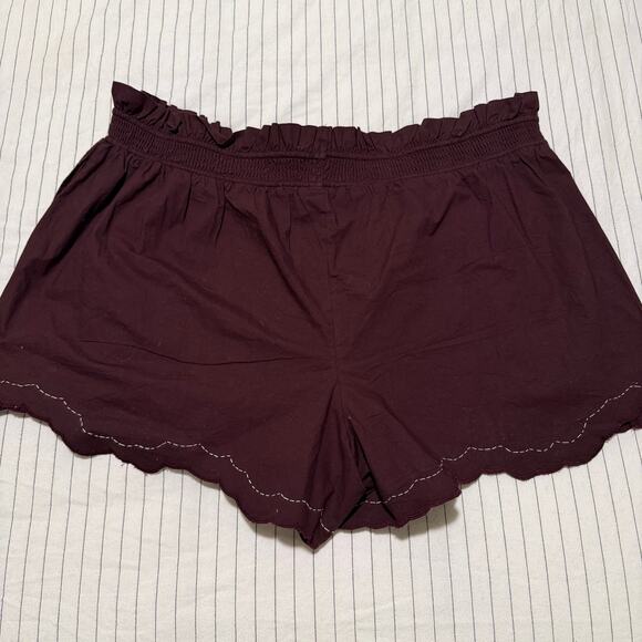 By Anthropologie Scallop-Hem Shorts drawstring maroon-ish brown 1X - Picture 3 of 12